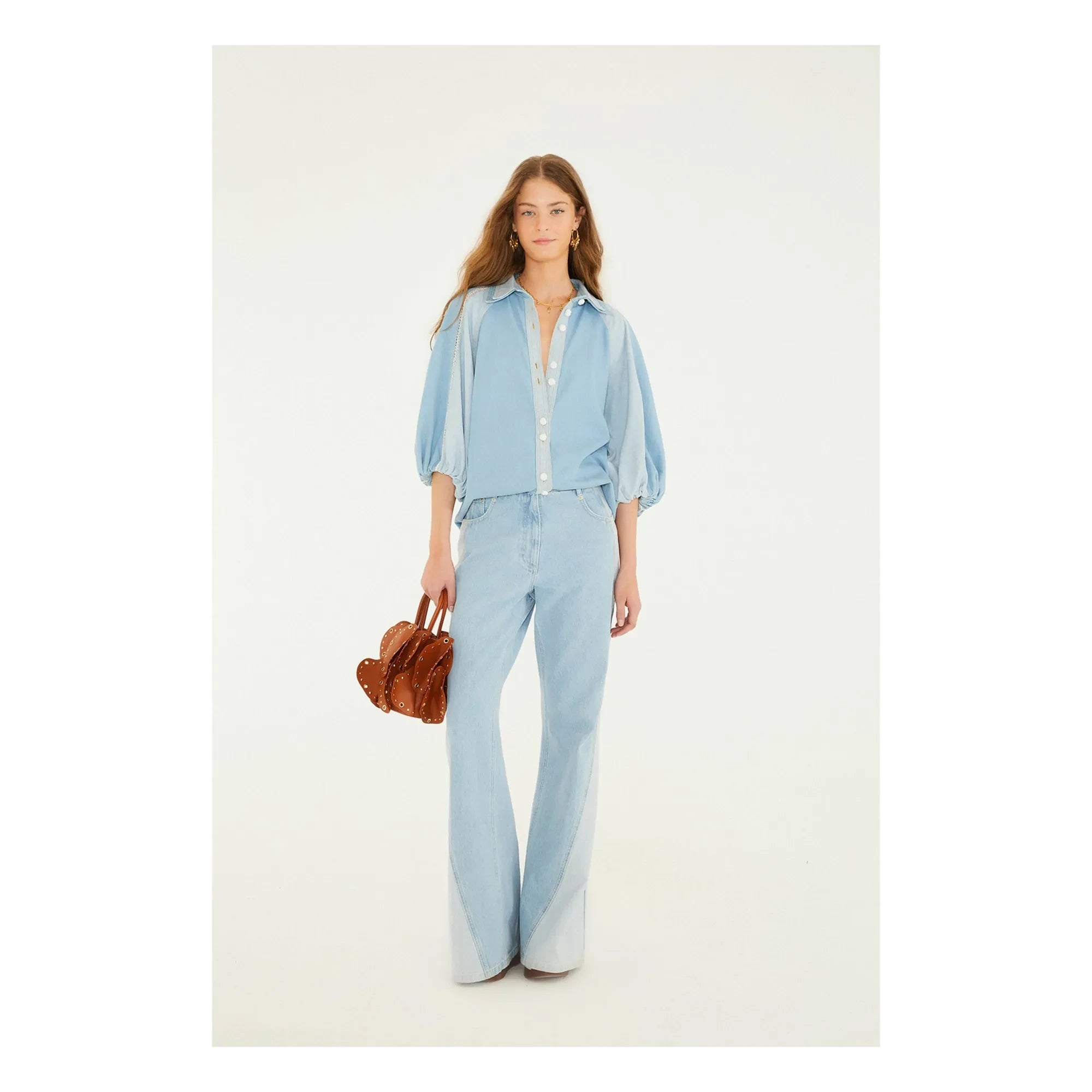 Farm Rio - Two-Tone Denim Blouse | Blue