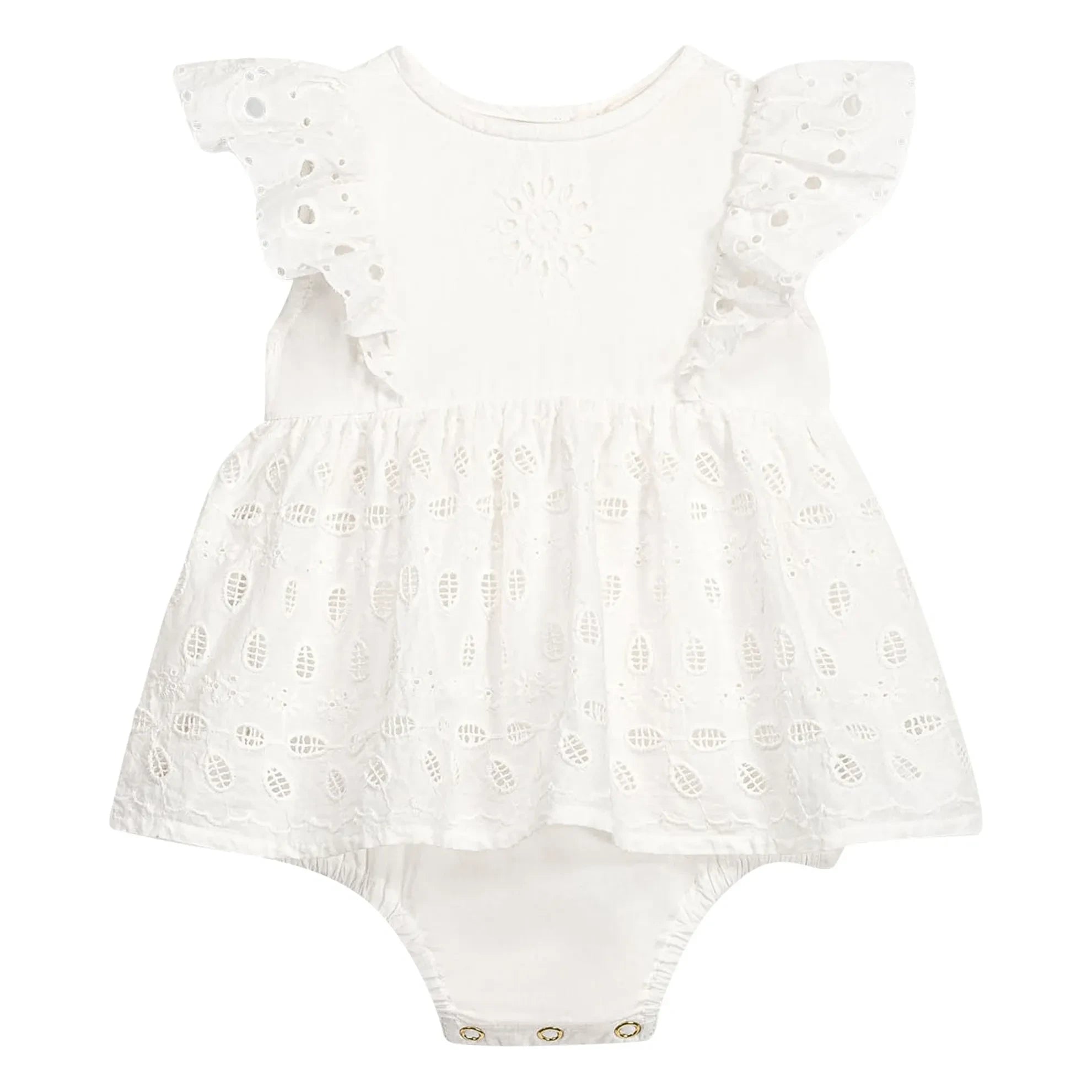 Louise Misha - Lenali Embroidered Organic Cotton Romper Dress | White