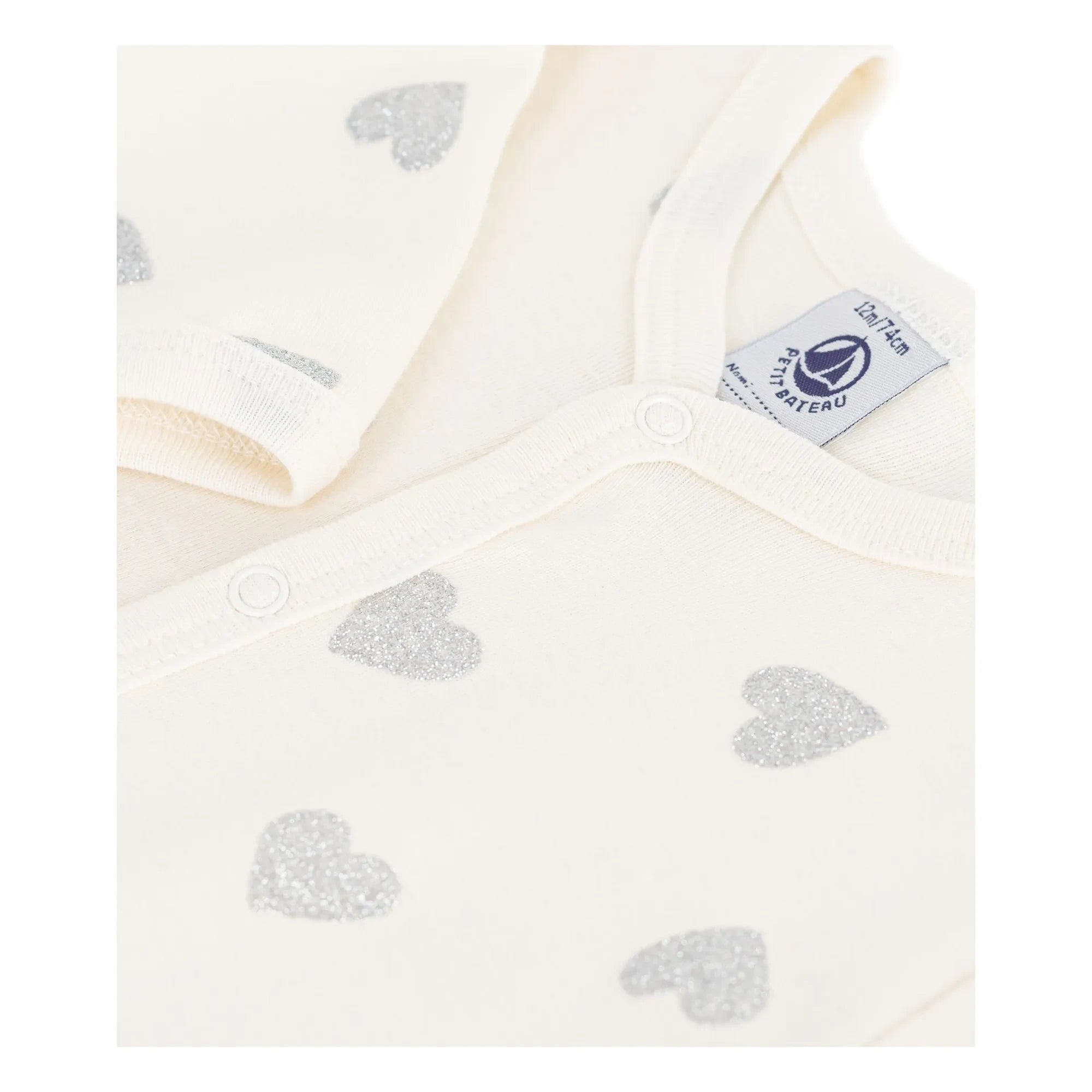 Petit Bateau - Dors Bien Cœurs Pailletés Organik Pamuklu Pijama | Ekru