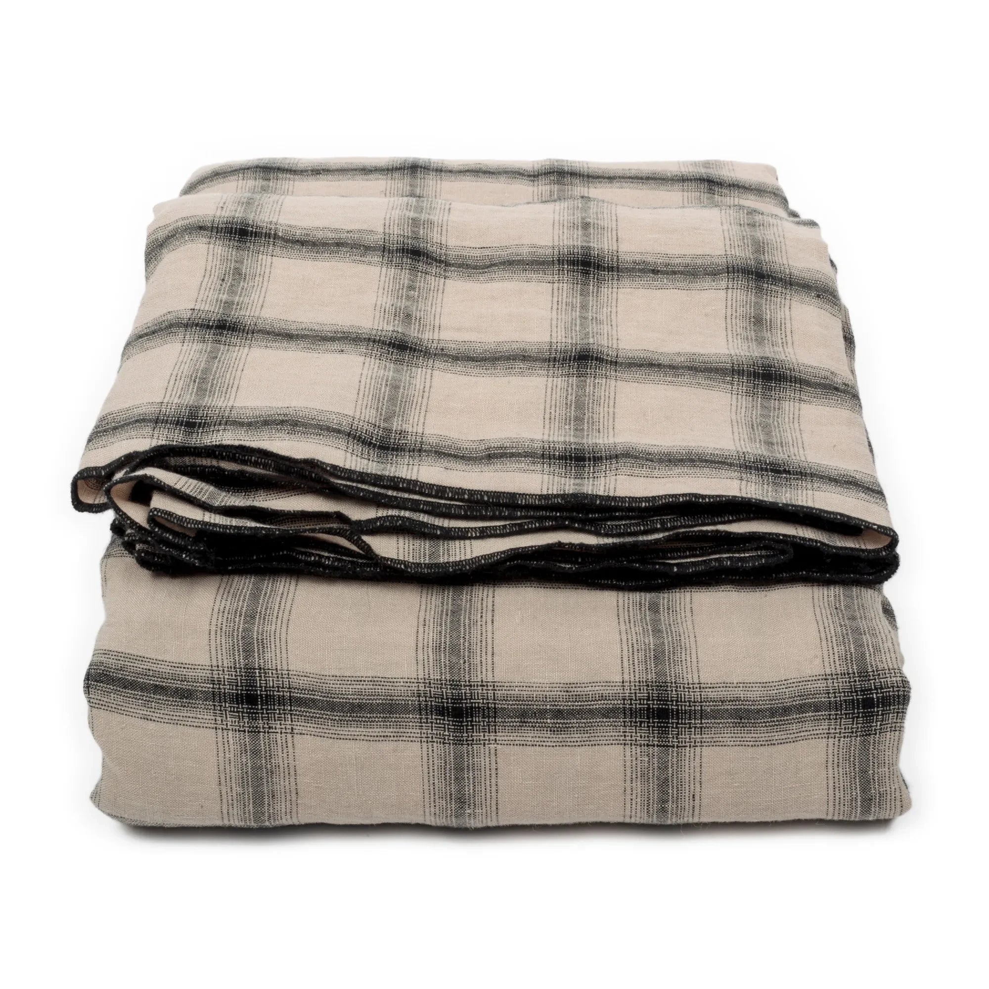 Le Monde Sauvage - Highlands Check Washed Linen Tablecloth | Beige pink