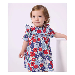Petit Bateau - Organic cotton poplin floral dress and bloomer set | Blue