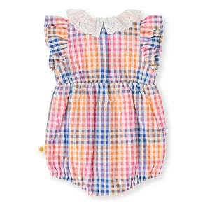 Goldie + Ace - Gathered Checkered Romper | Blue