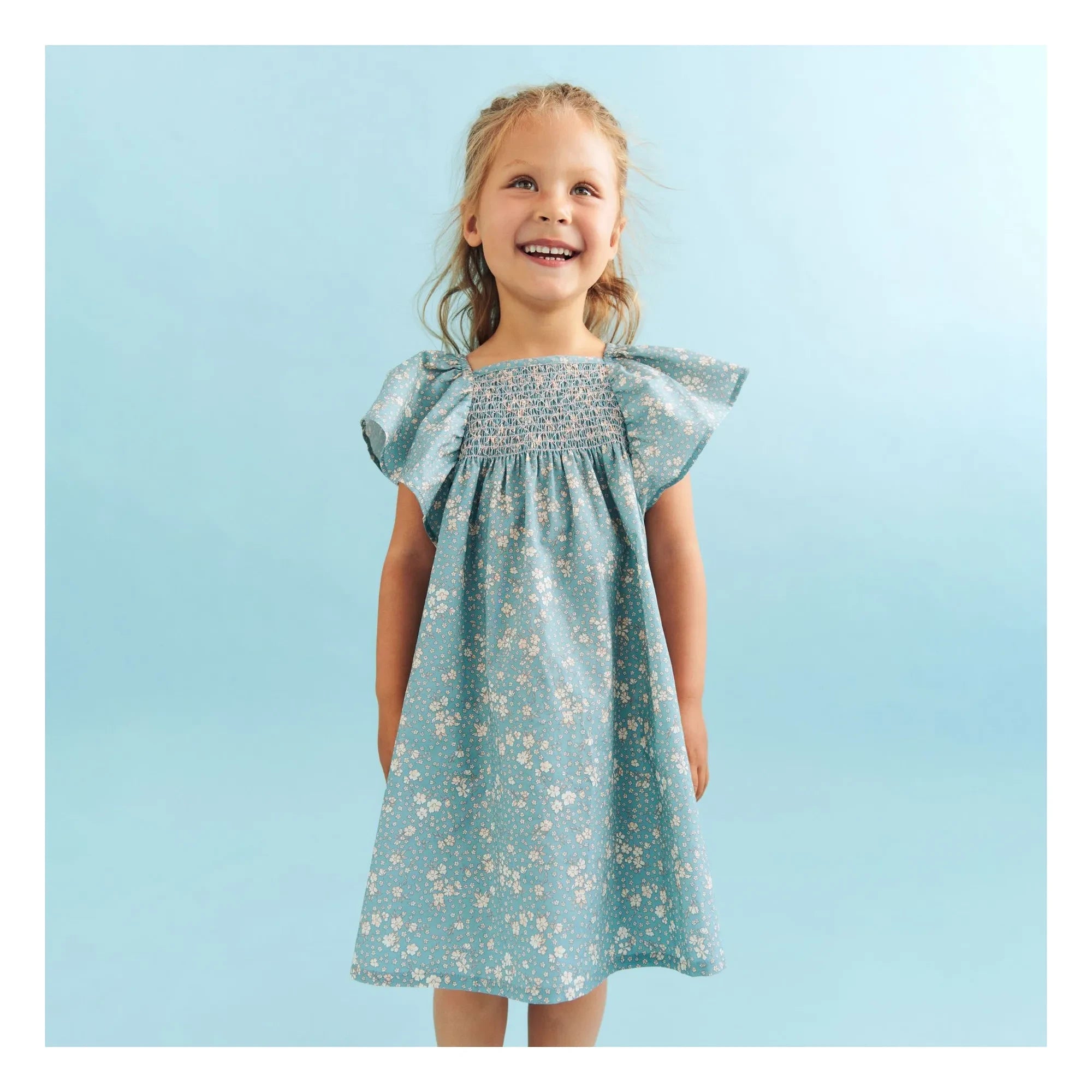 Wheat - Elva Fleurie Organic Cotton Dress | Light Blue