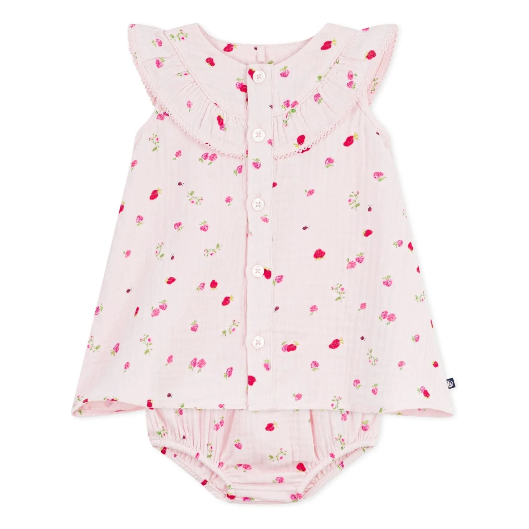 Petit Bateau - Organic cotton gauze floral dress and bloomer set | Pink