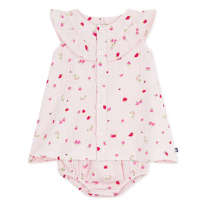 Petit Bateau - Organic cotton gauze floral dress and bloomer set | Pink
