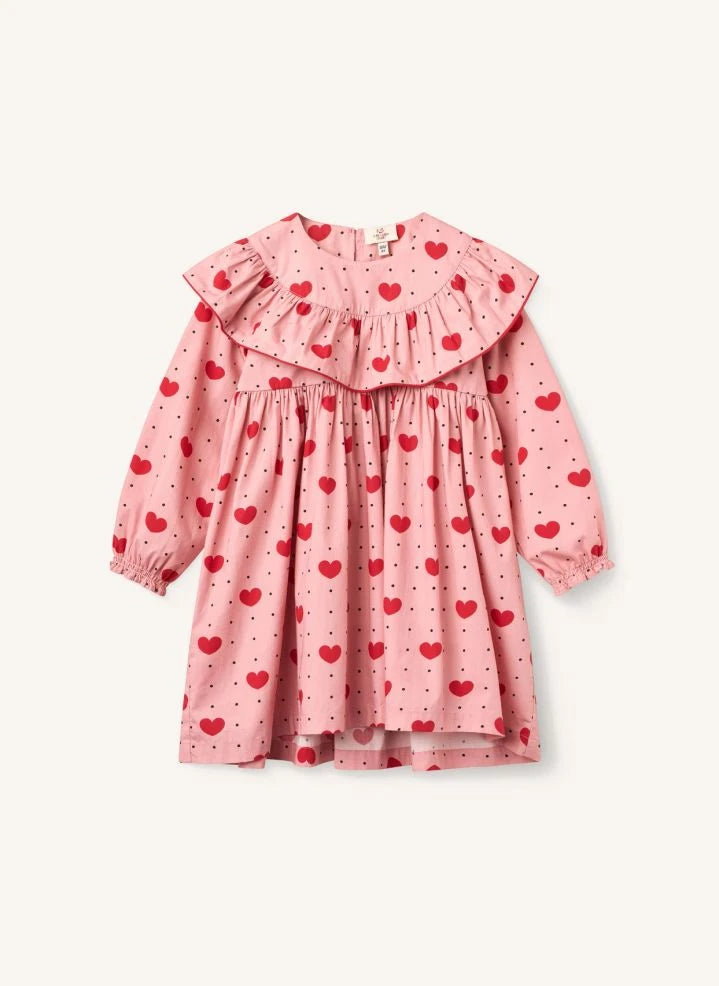 Copenhagen Colors - Organic Cotton Heart Patterned Ruffled Dress | Pink