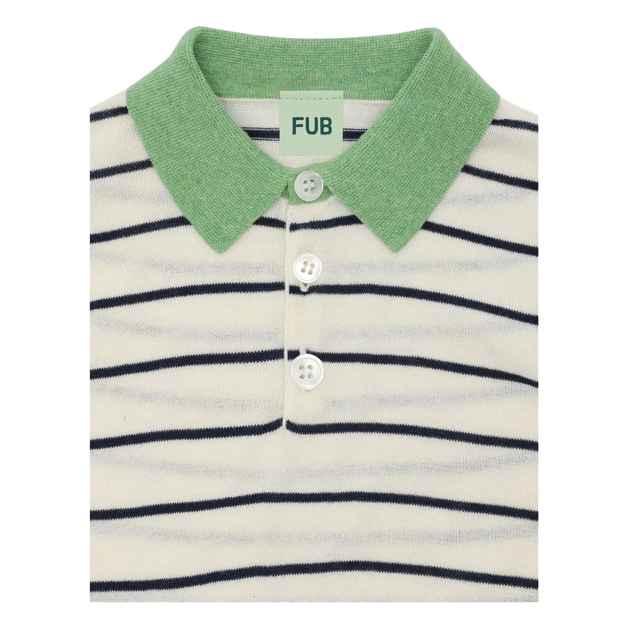 FUB - Striped polo neck T-shirt Extra Fine Knit Organic Cotton | Ivory