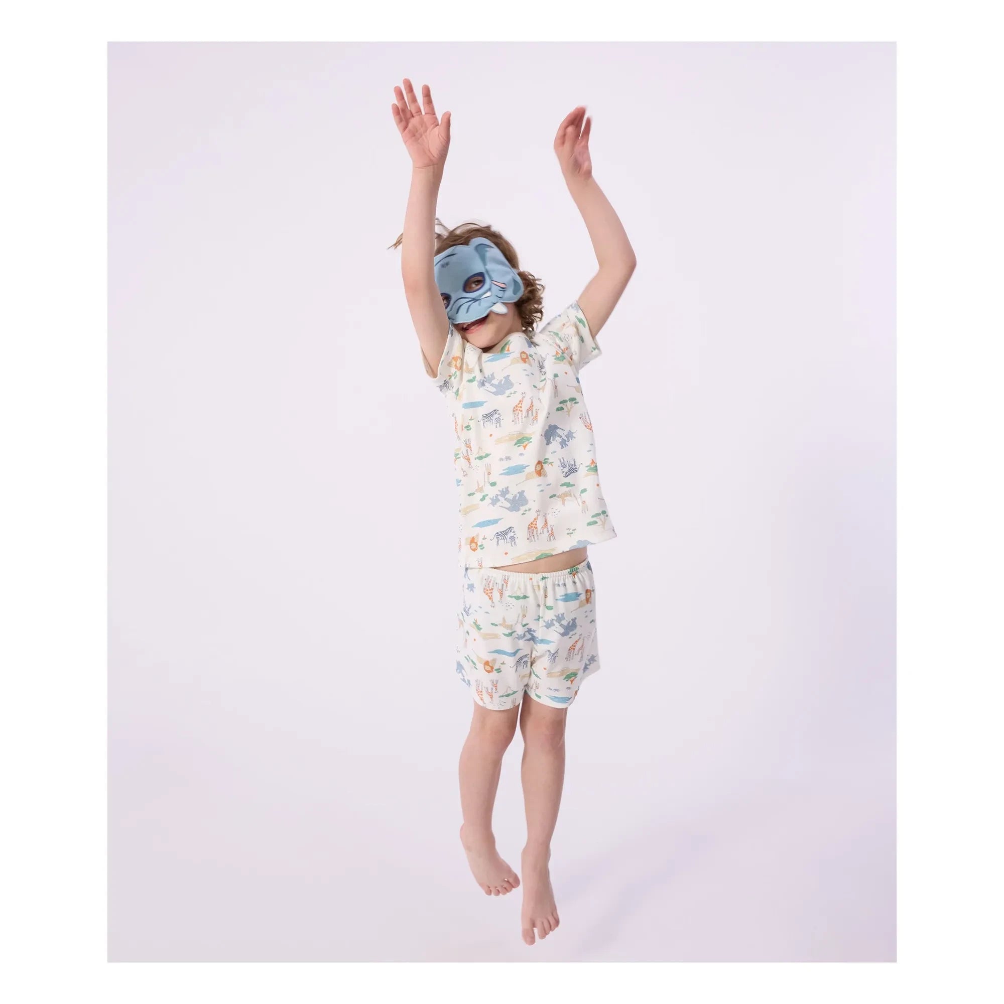 Petit Bateau - Organic Cotton Safari Pajama Shorts and Mask Set | White