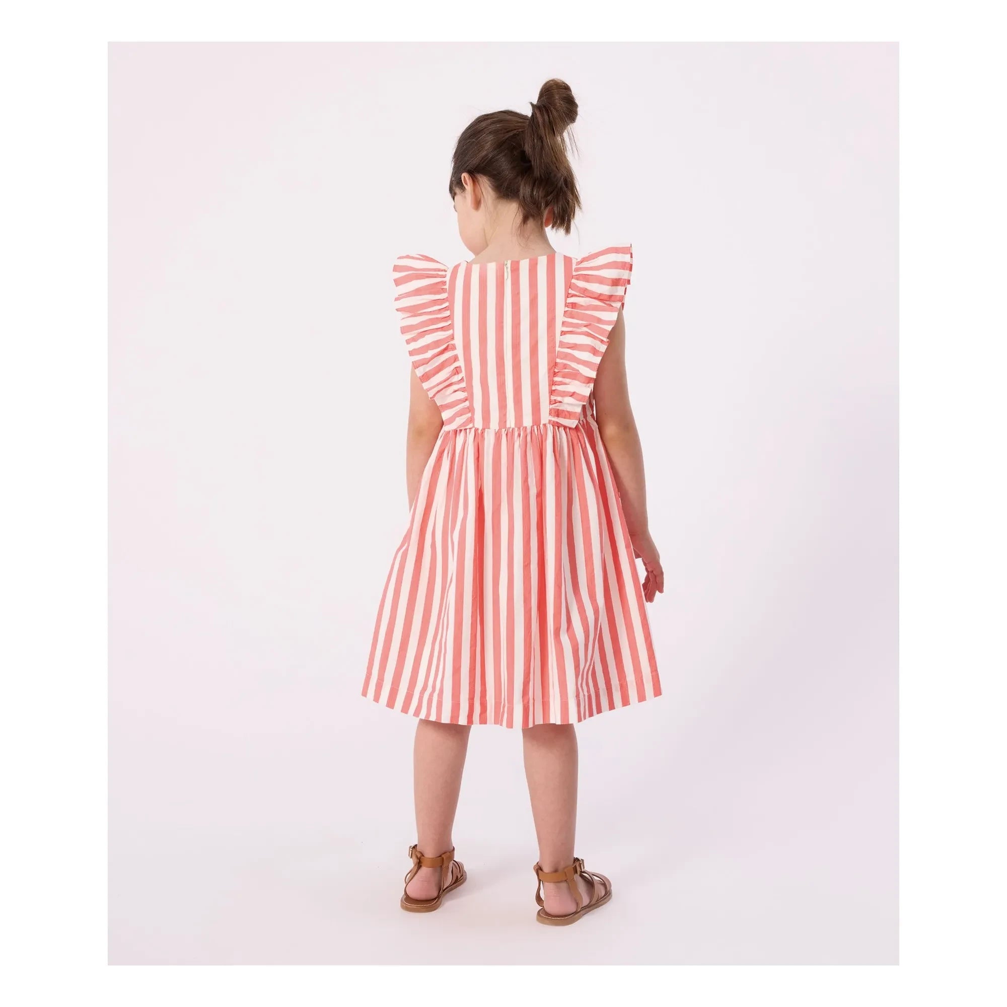 Petit Bateau - Striped Organic Cotton Ruffle Dress | Coral