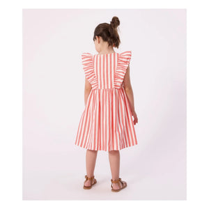 Petit Bateau - Striped Organic Cotton Ruffle Dress | Coral