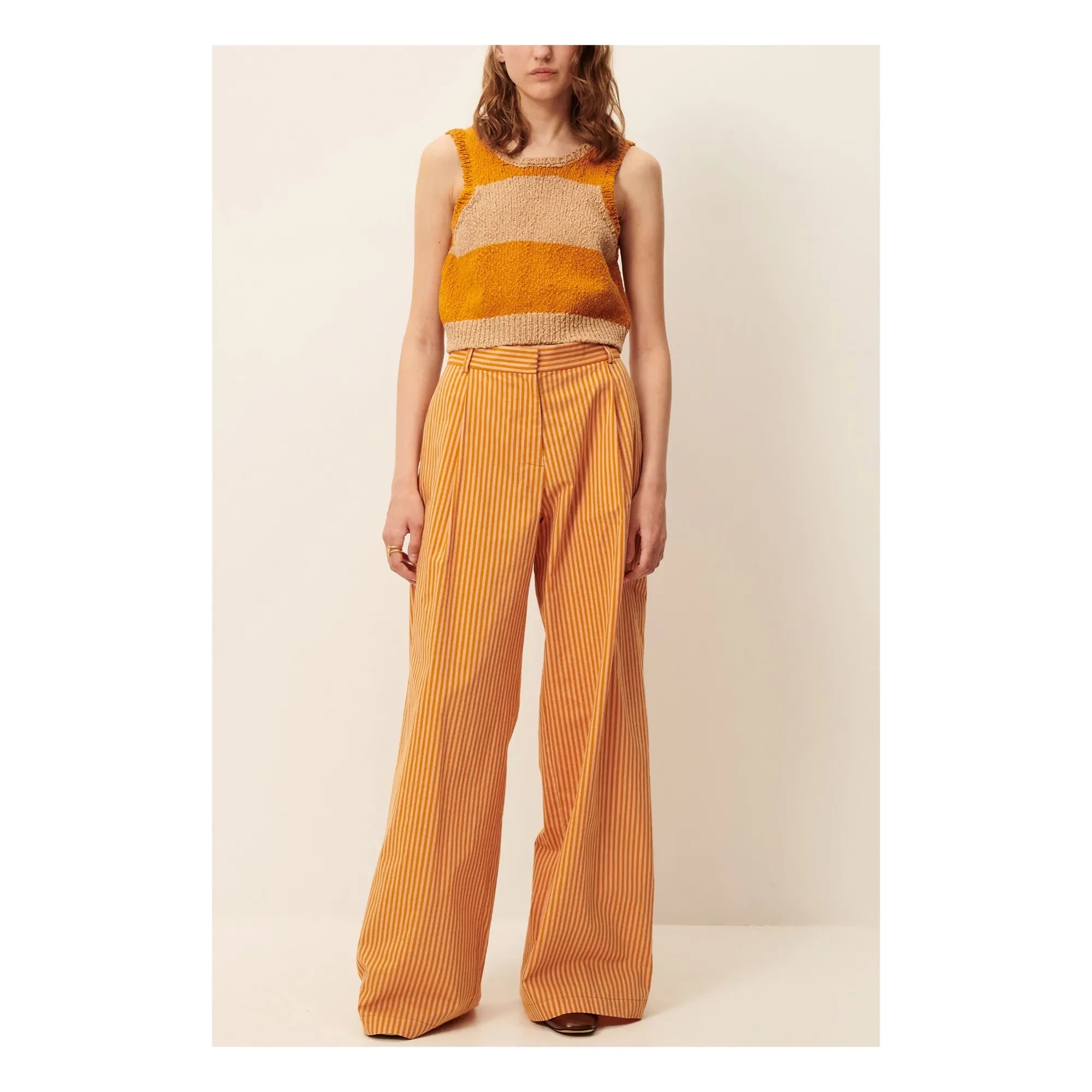 Sessùn - Provencia Cotton Striped Trousers | Orange