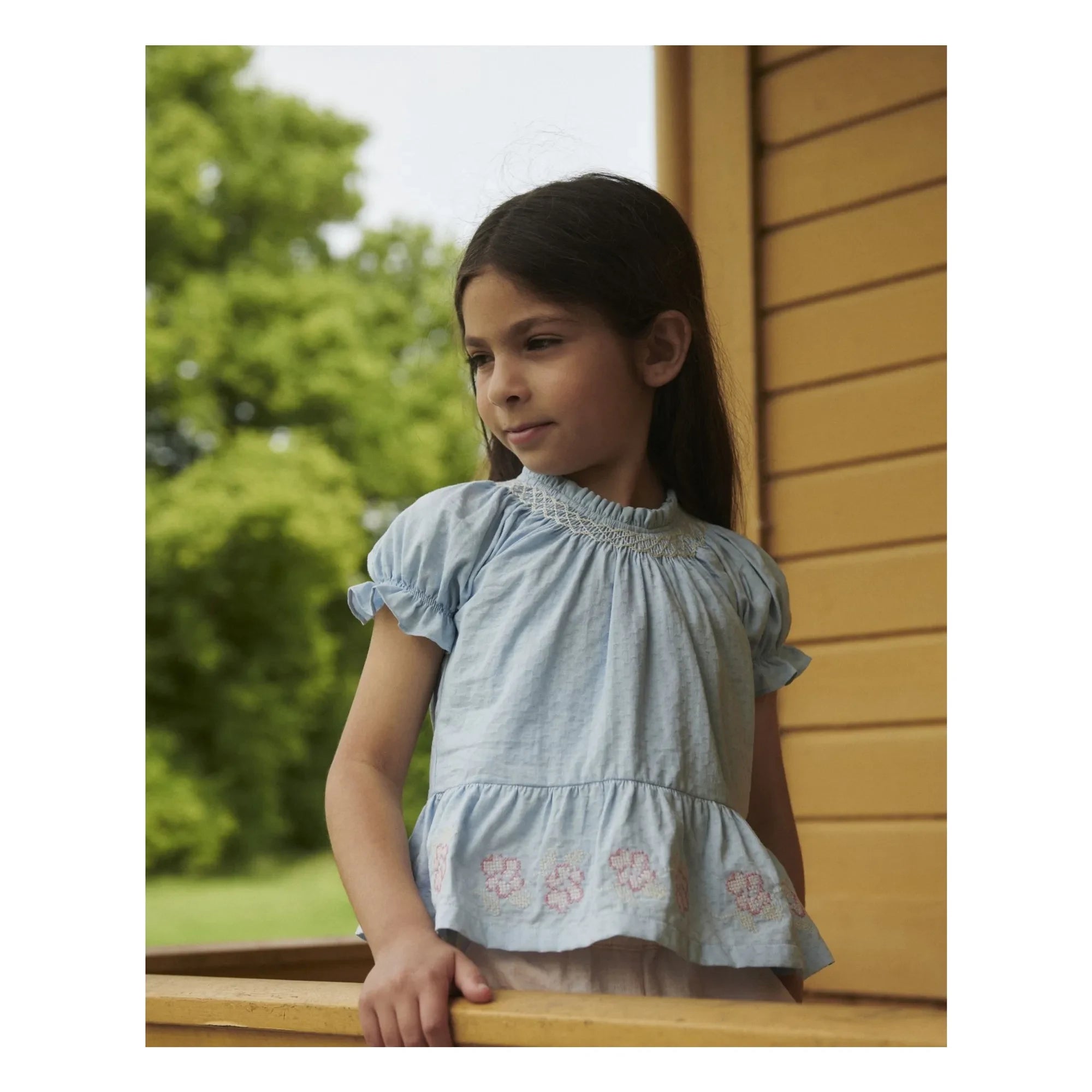 Copenhagen Colors - Organic Cotton Guipure Blouse | Light Blue