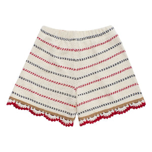 Maison Mangostan - Striped Crochet Shorts | Ecru