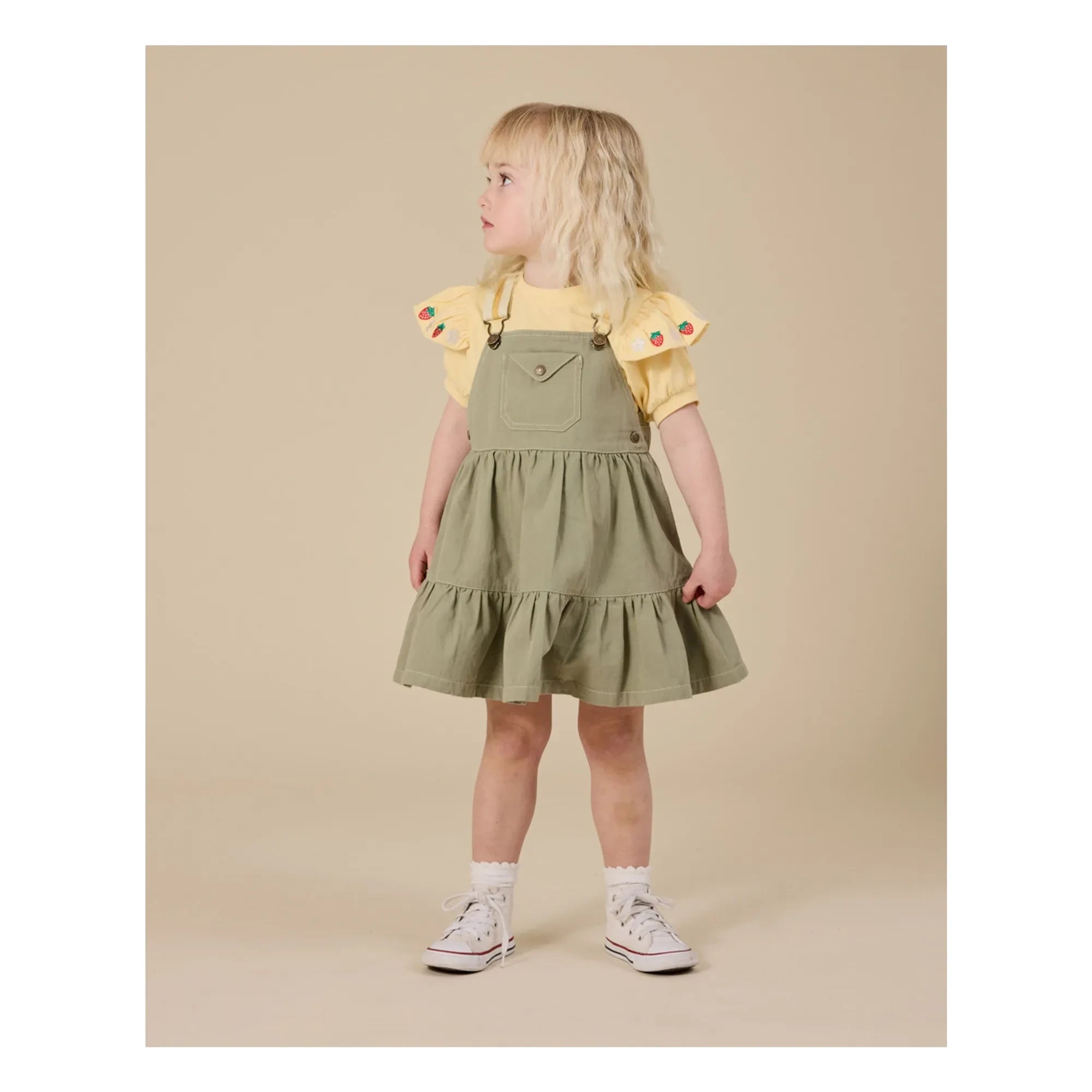 Goldie + Ace - Ruffle T-shirt with strawberry detail | Yellow