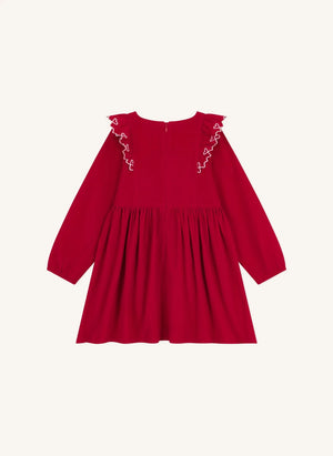 Petit Bateau - Organik pamuklu fırfırlı elbise | Kırmızı