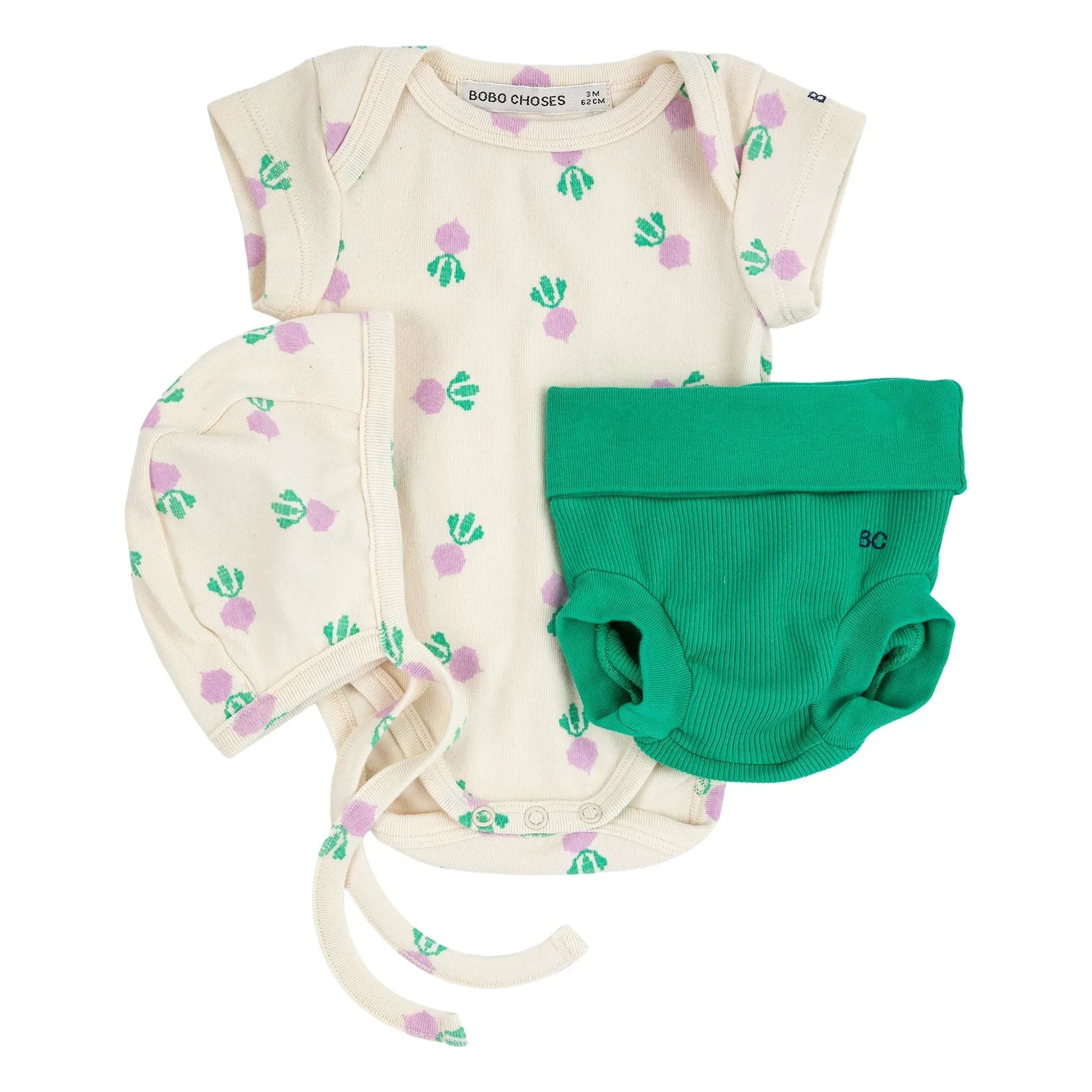 Bobo Choses - Organic Cotton Beguiled Bodysuit and Beetroot Shorts Set | Ecru