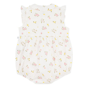 Petit Bateau - Beyaz Seersucker organik pamuk çiçek desenli tulum