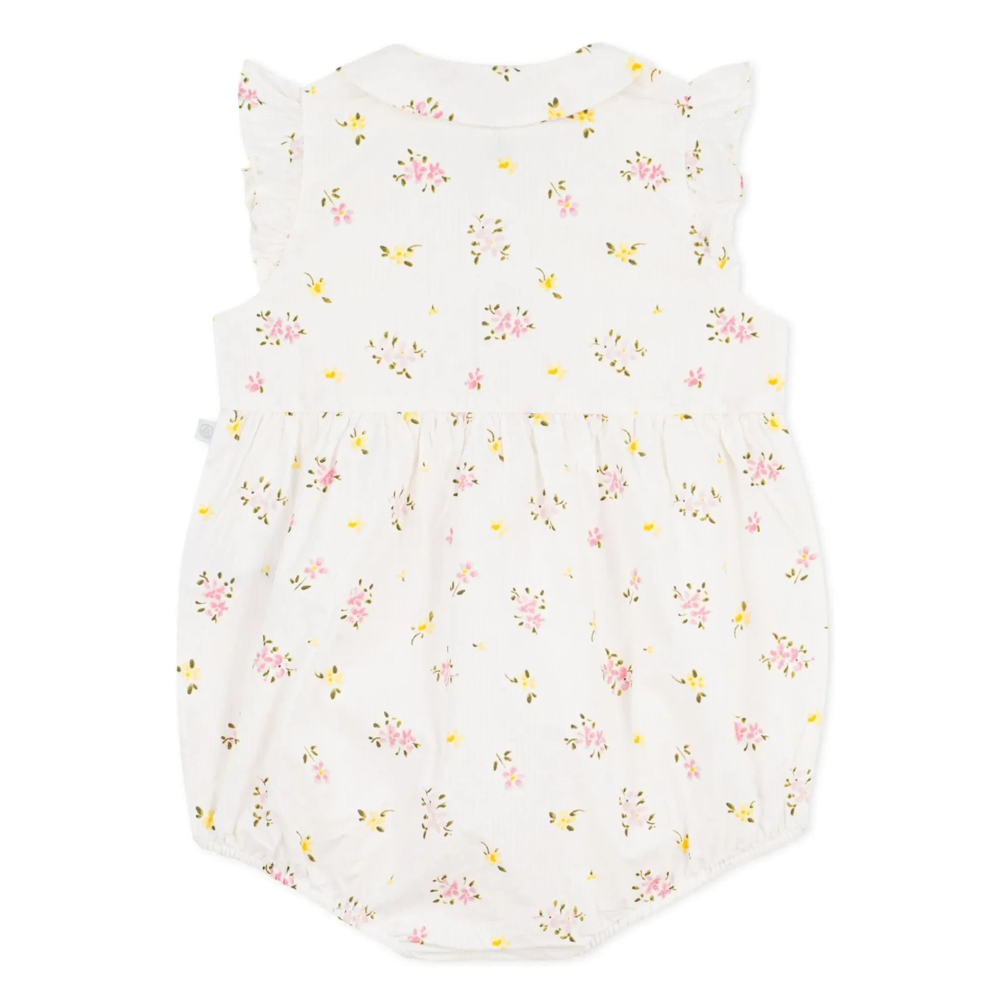 Petit Bateau - Beyaz Seersucker organik pamuk çiçek desenli tulum