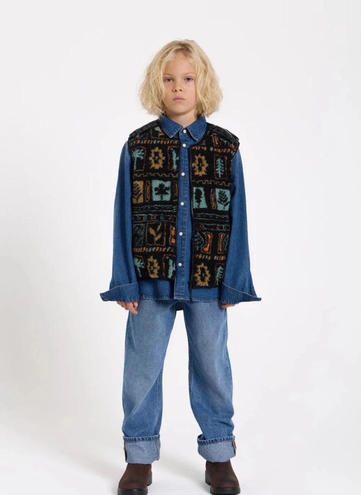 Hundred Pieces - Easy Jacquard Sherpa Kolsuz Ceket | Siyah