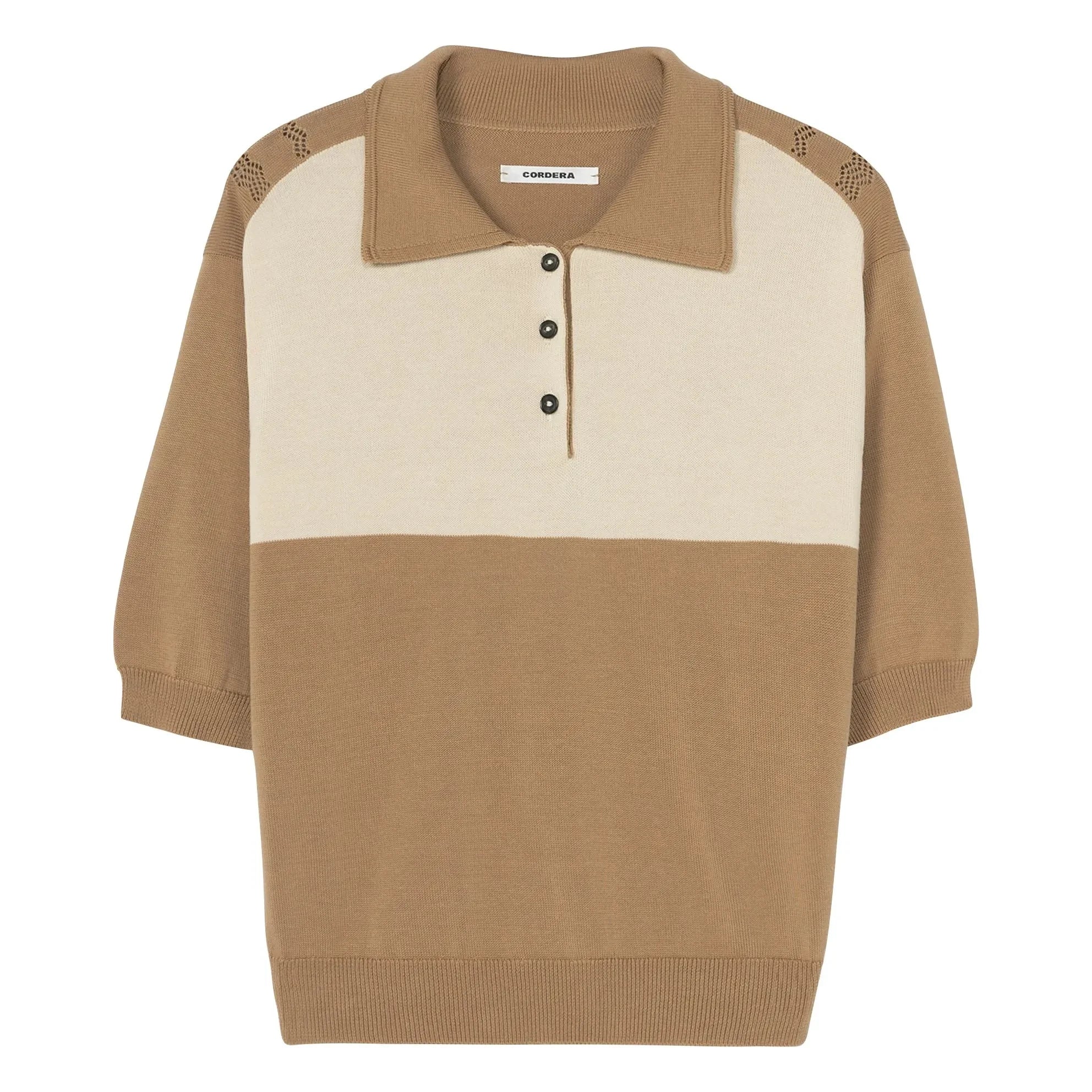 Cordera - Color Block Organic Cotton Polo T-Shirt | Camel