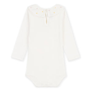 Petit Bateau - Organik Pamuk İşlemeli Yaka Body | Beyaz