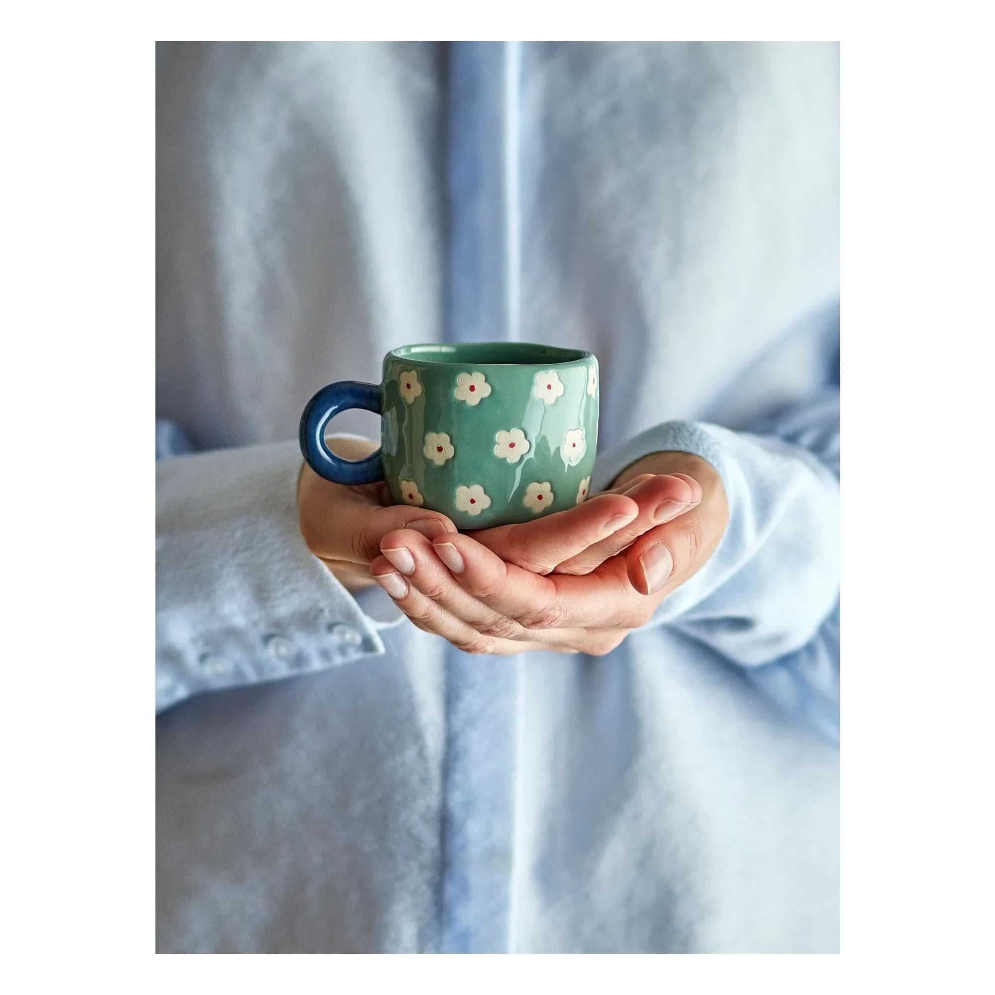 Bloomingville - Nini Stoneware Ceramic Floral Mug | Blue