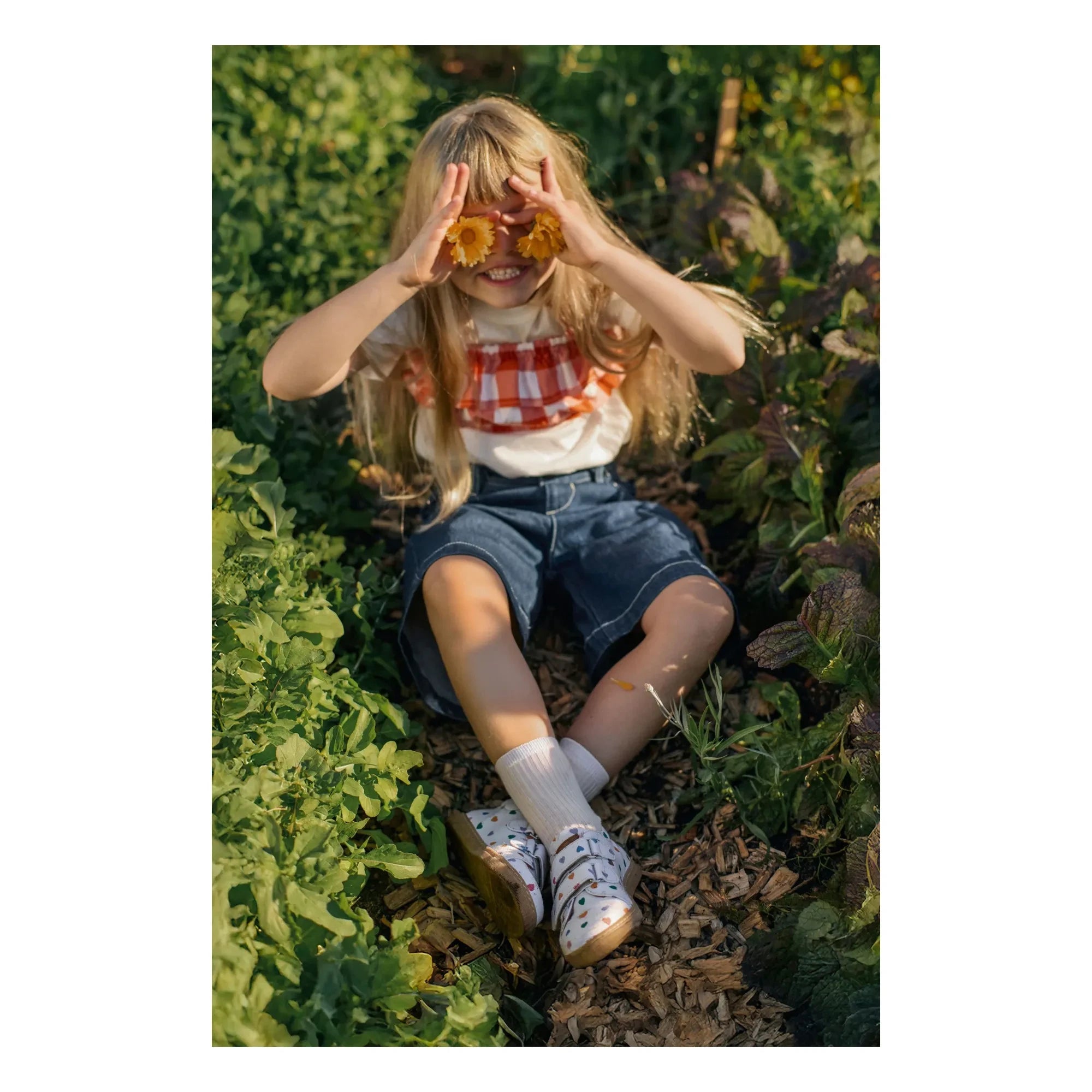 Angulus - Mini Hearts Çift Cırtlı Sneaker | Ekru