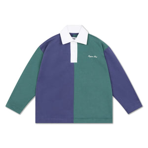 Repose AMS - Çizgili Organik Pamuk Polo Yaka Sweatshirt | Yeşil