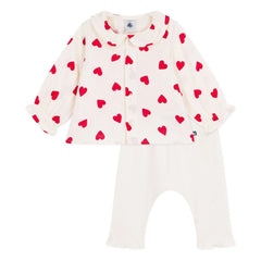 Petit Bateau - Organic Cotton Gingham Heart Blouse and Leggings Set | Ecru