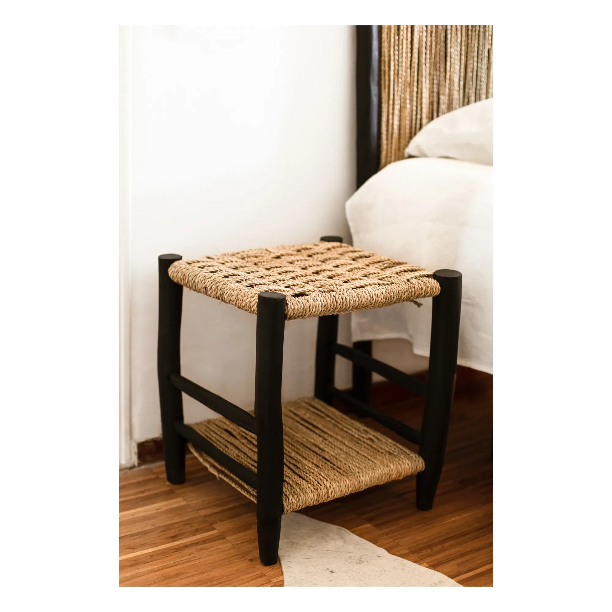 Cosydar - Palm Leaf and Painted Wood Nightstand | Black