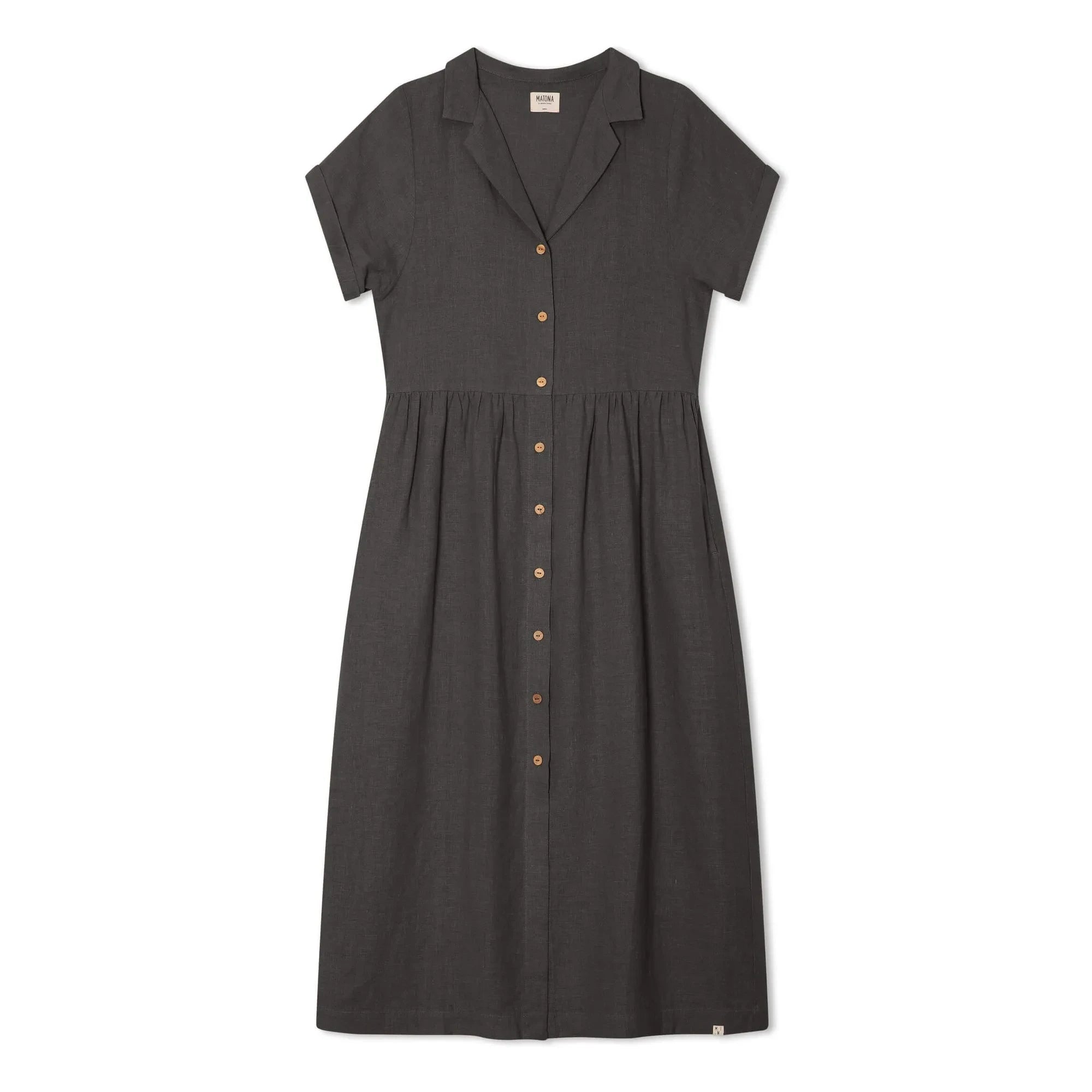 Matona - Linen Long Shirt Dress | Black