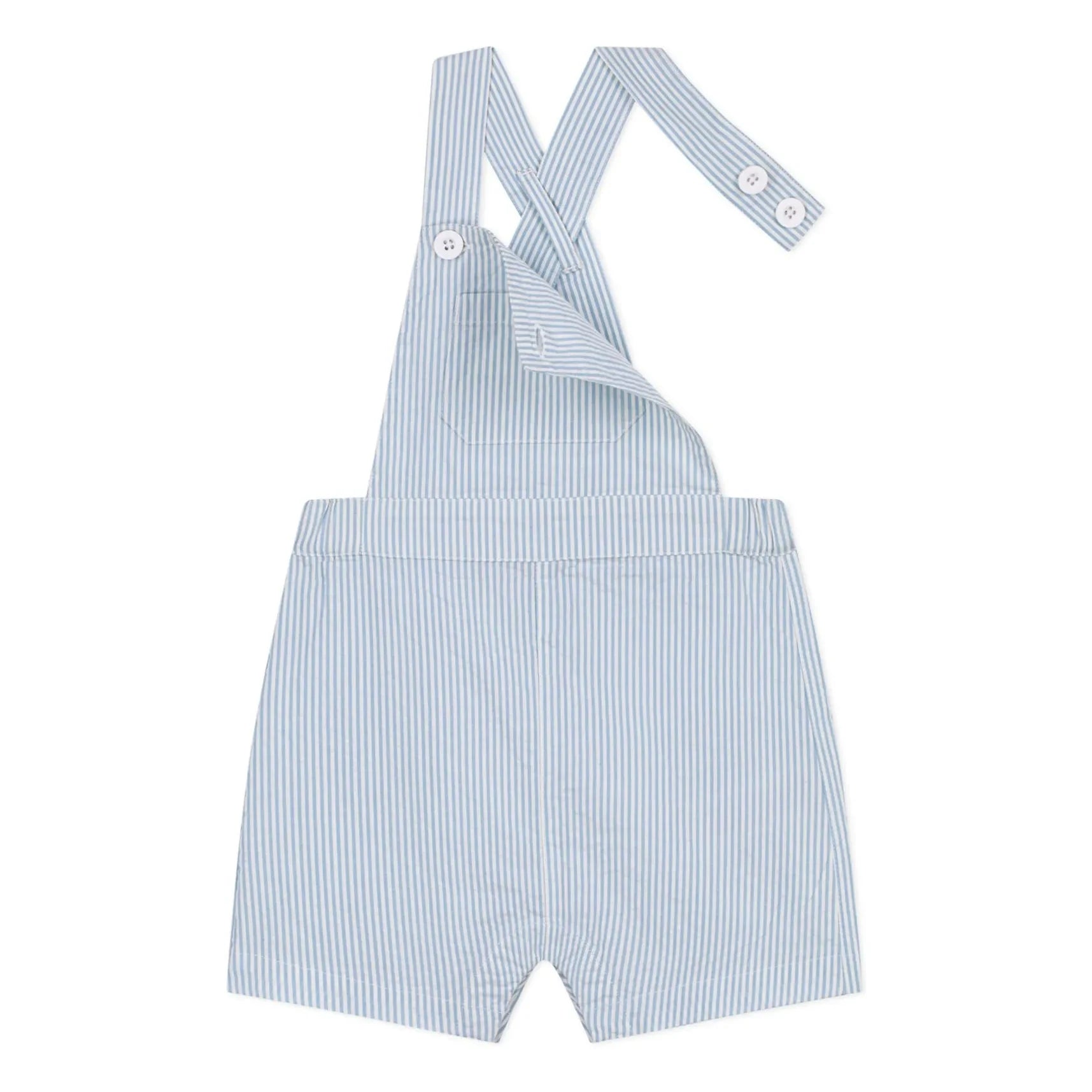 Petit Bateau - Striped Seersucker Organic Cotton Short Overalls | Light Blue