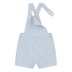 Petit Bateau - Striped Seersucker Organic Cotton Short Overalls | Light Blue