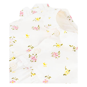 Petit Bateau - Beyaz Seersucker organik pamuk çiçek desenli tulum