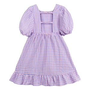 Mipounet - Olie Check Gathered Short Sleeve Dress | Lilac