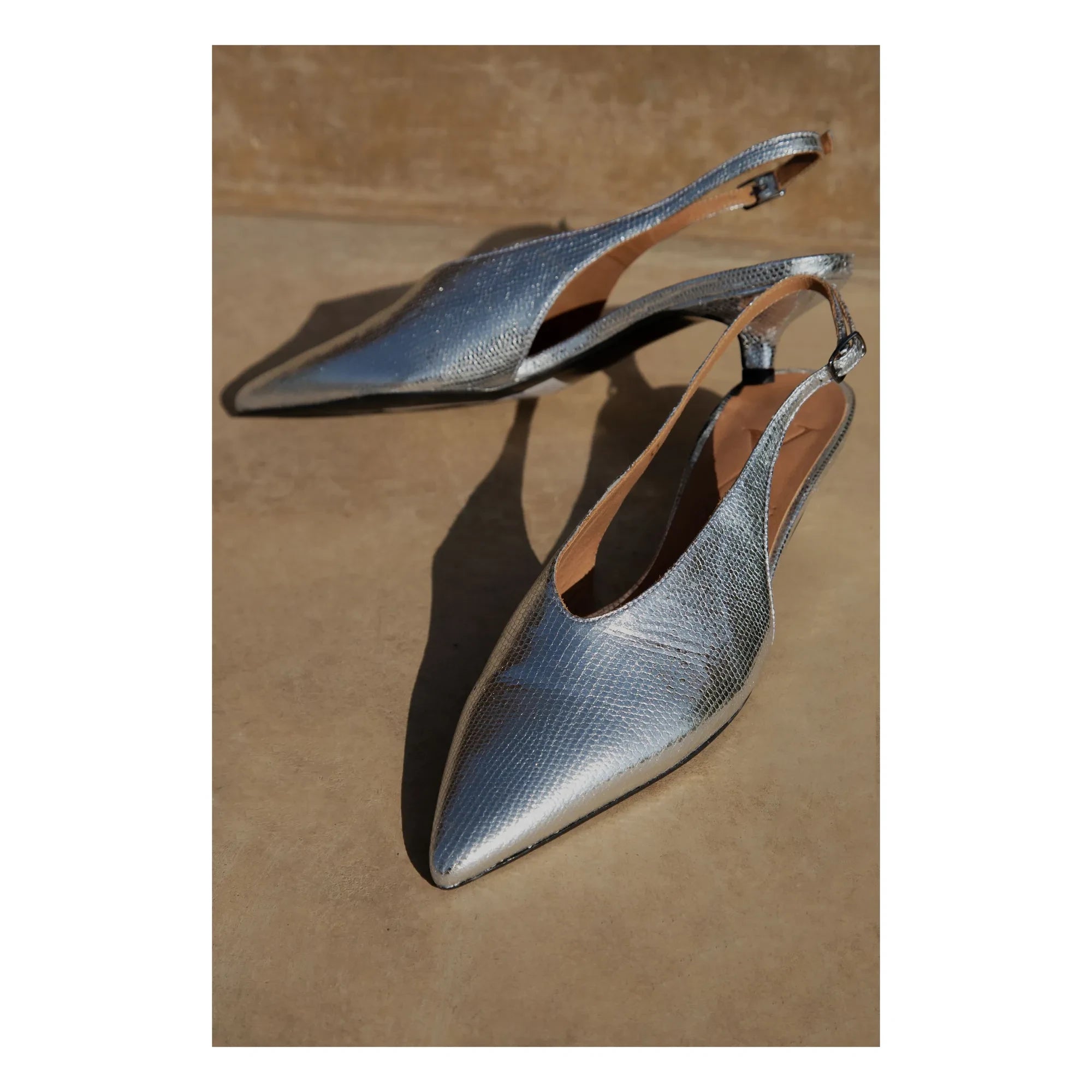 Lachoix - Metallic Heel Slingback Shoes | Silver
