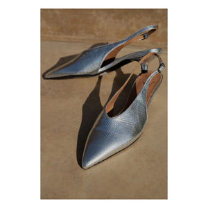 Lachoix - Metallic Heel Slingback Shoes | Silver