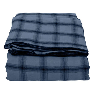 Le Monde Sauvage - Highlands Checked Washed Linen Tablecloth | Night Blue
