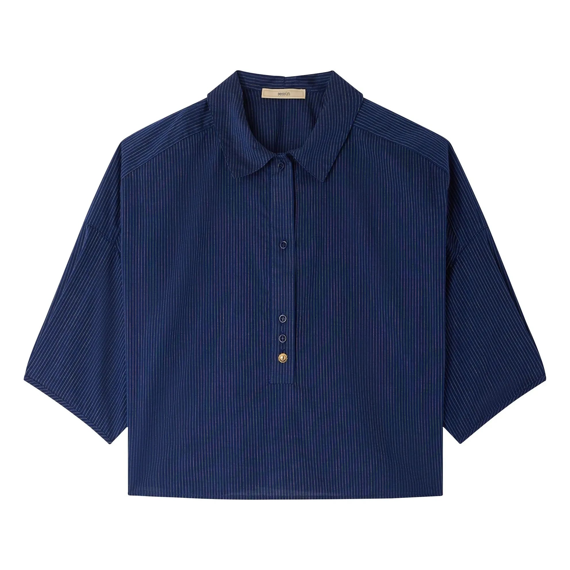 Sessùn - Cotton Striped U Shirt | Navy Blue