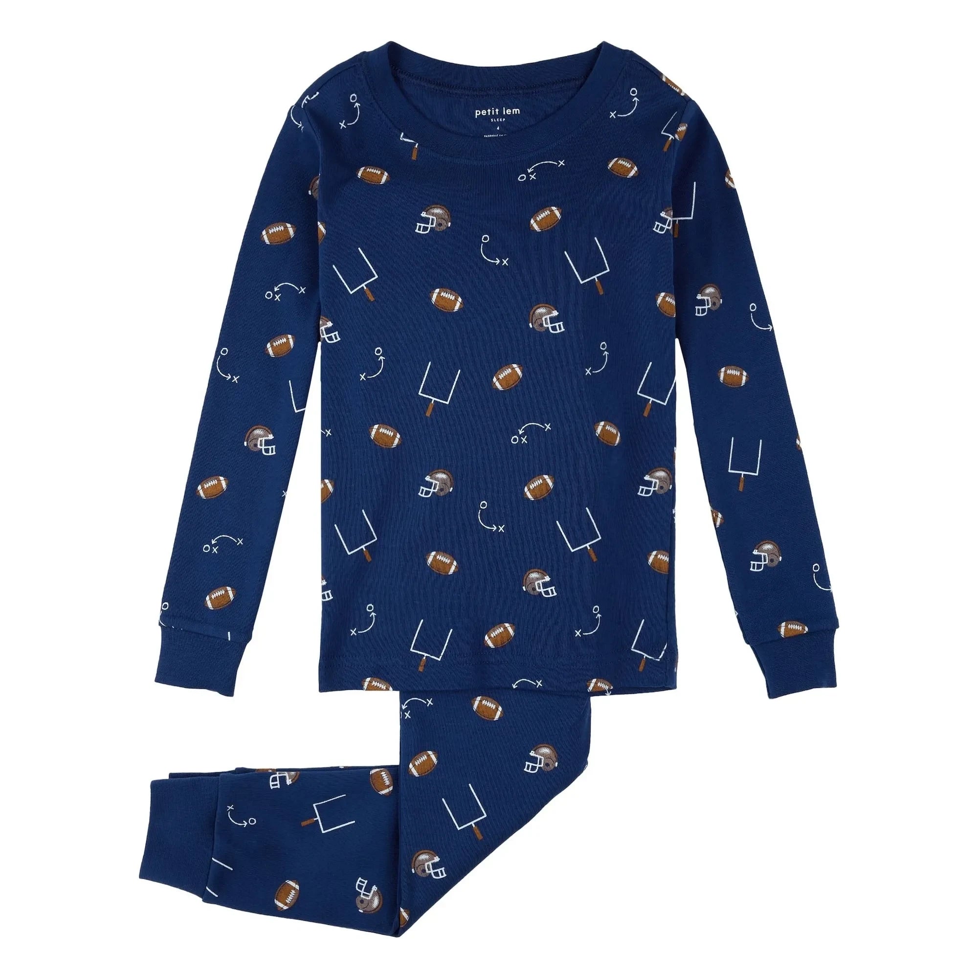 Petit Lem - Organic Cotton Football Pajamas | Dark Blue