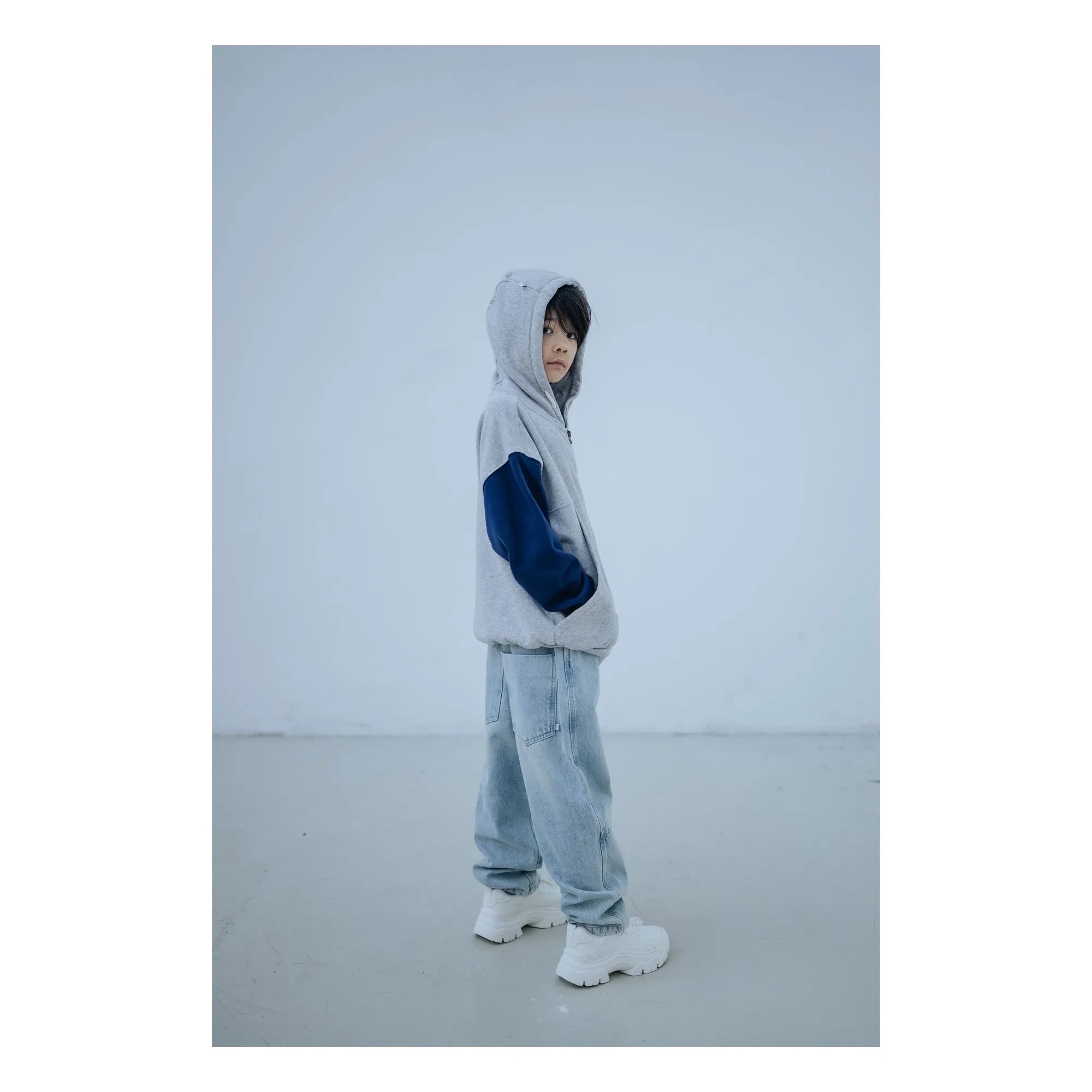 Repose AMS - Organik Pamuklu Trikolor Fermuarlı Sweat Üstü | Gri