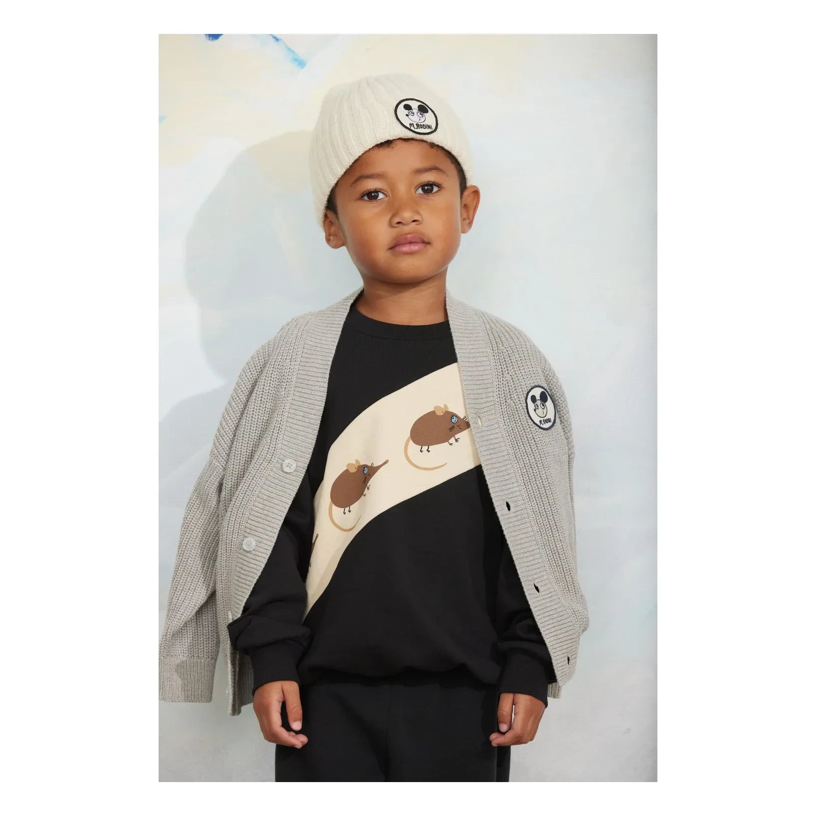 Mini Rodini - Çizgili Fare Sweat Organik Pamuk | Siyah