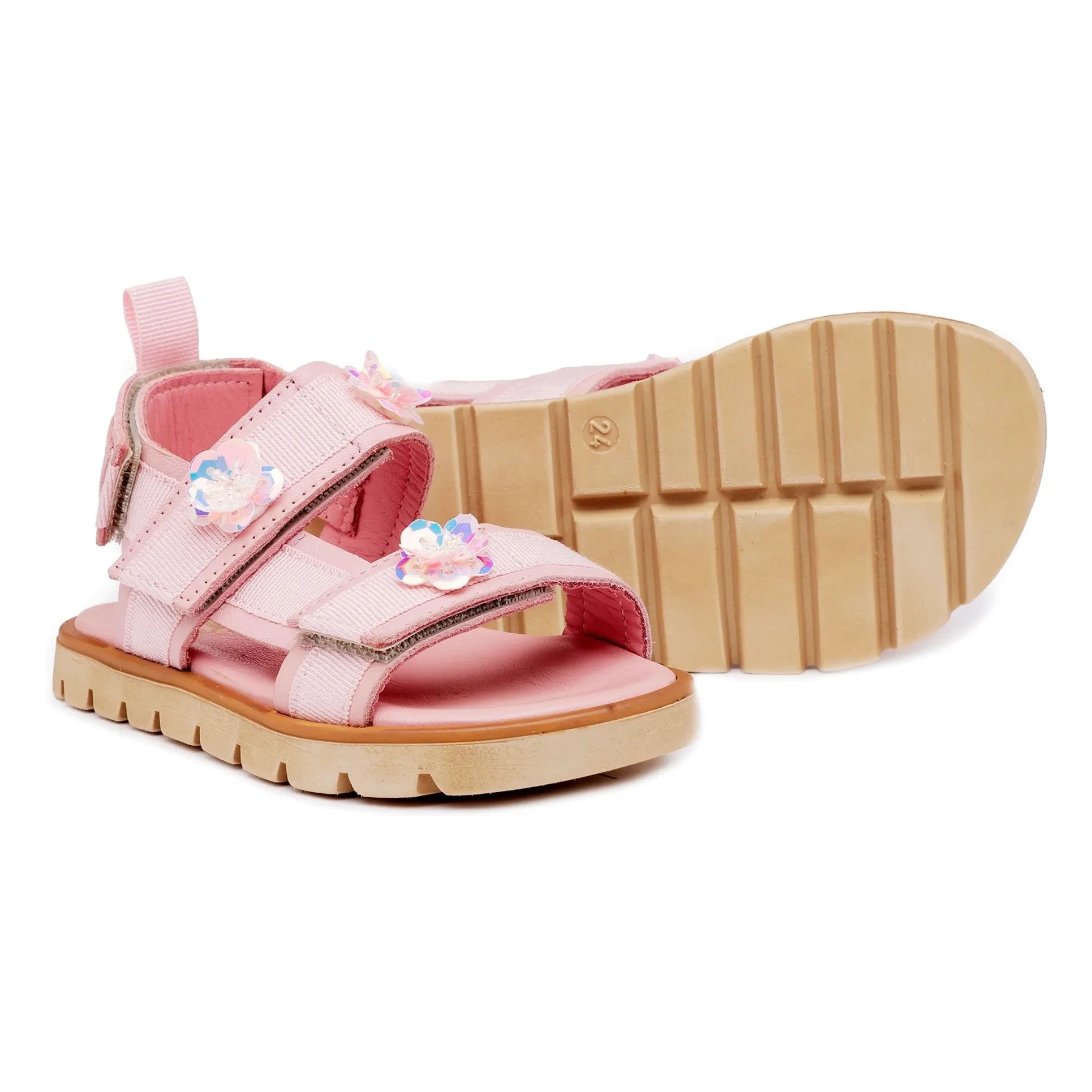 Pèpè - Double Striped Floral Sandals | Powder Pink