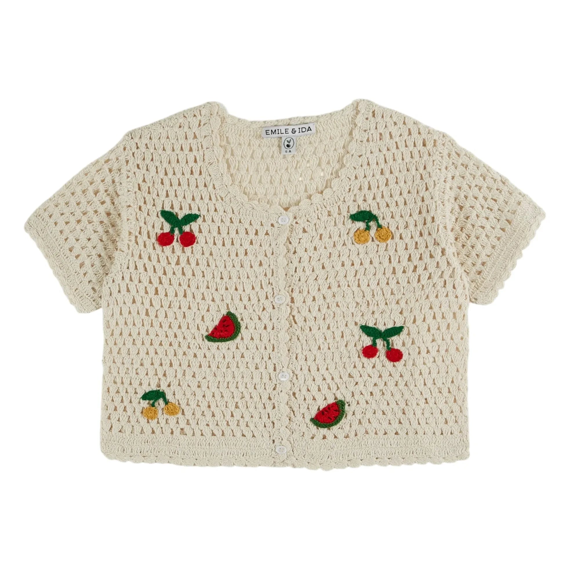 Emile et Ida - Short Sleeve Fruit Crochet Vest | Cream