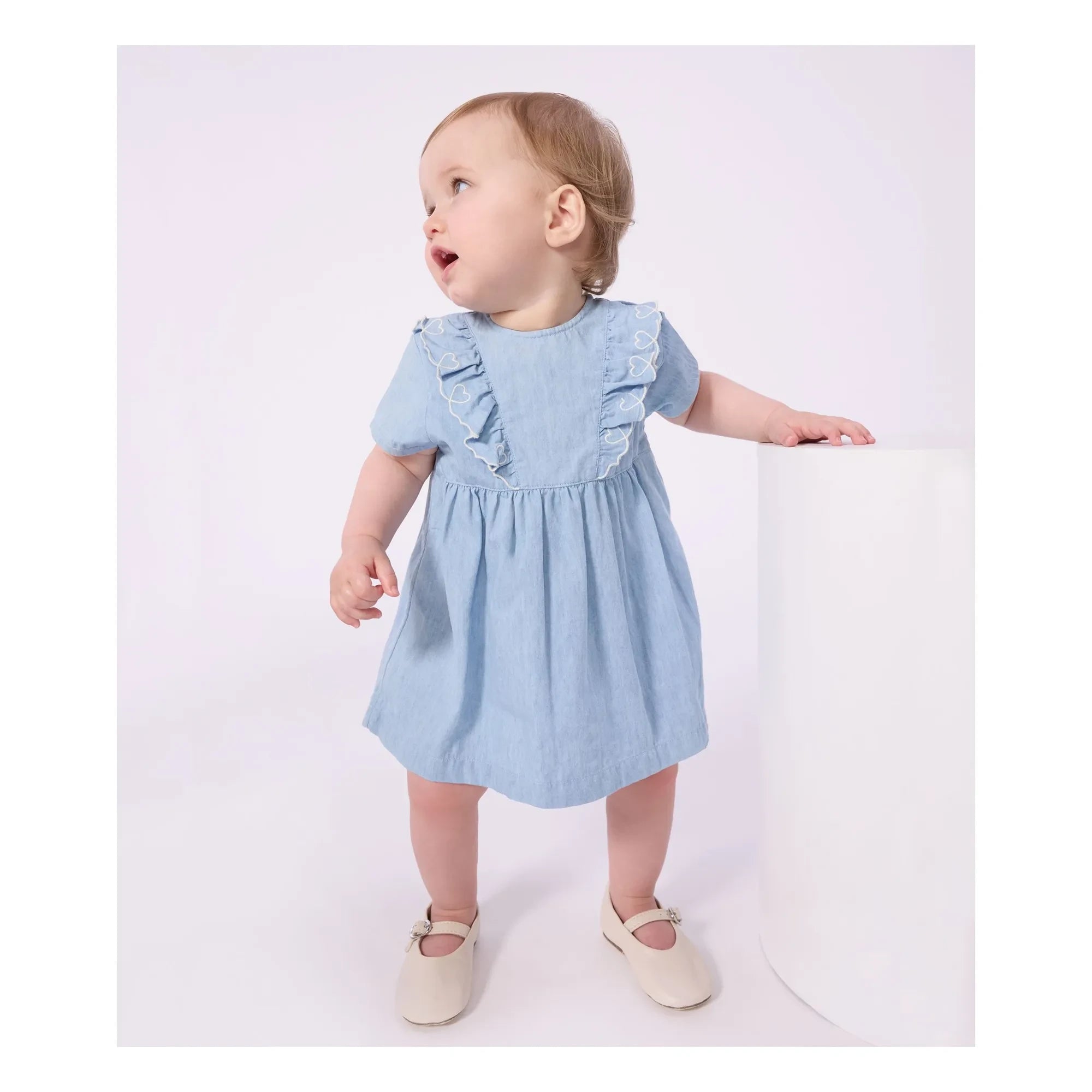 Petit Bateau - Nakışlı Chambray Elbise | Açık Mavi
