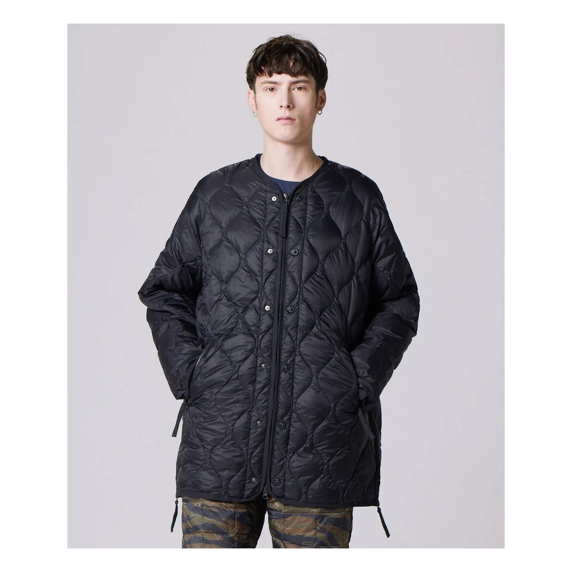 Taion - Unisex Long Military Quilted Coat | Black