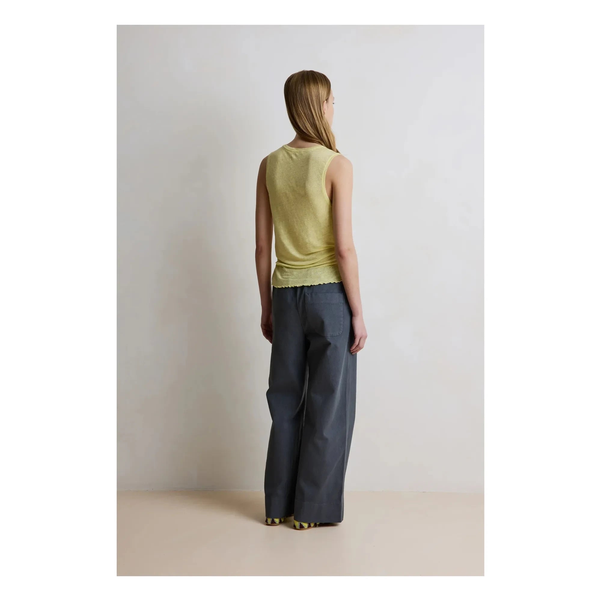 Hod - Navy blue linen tank top | Lemon yellow