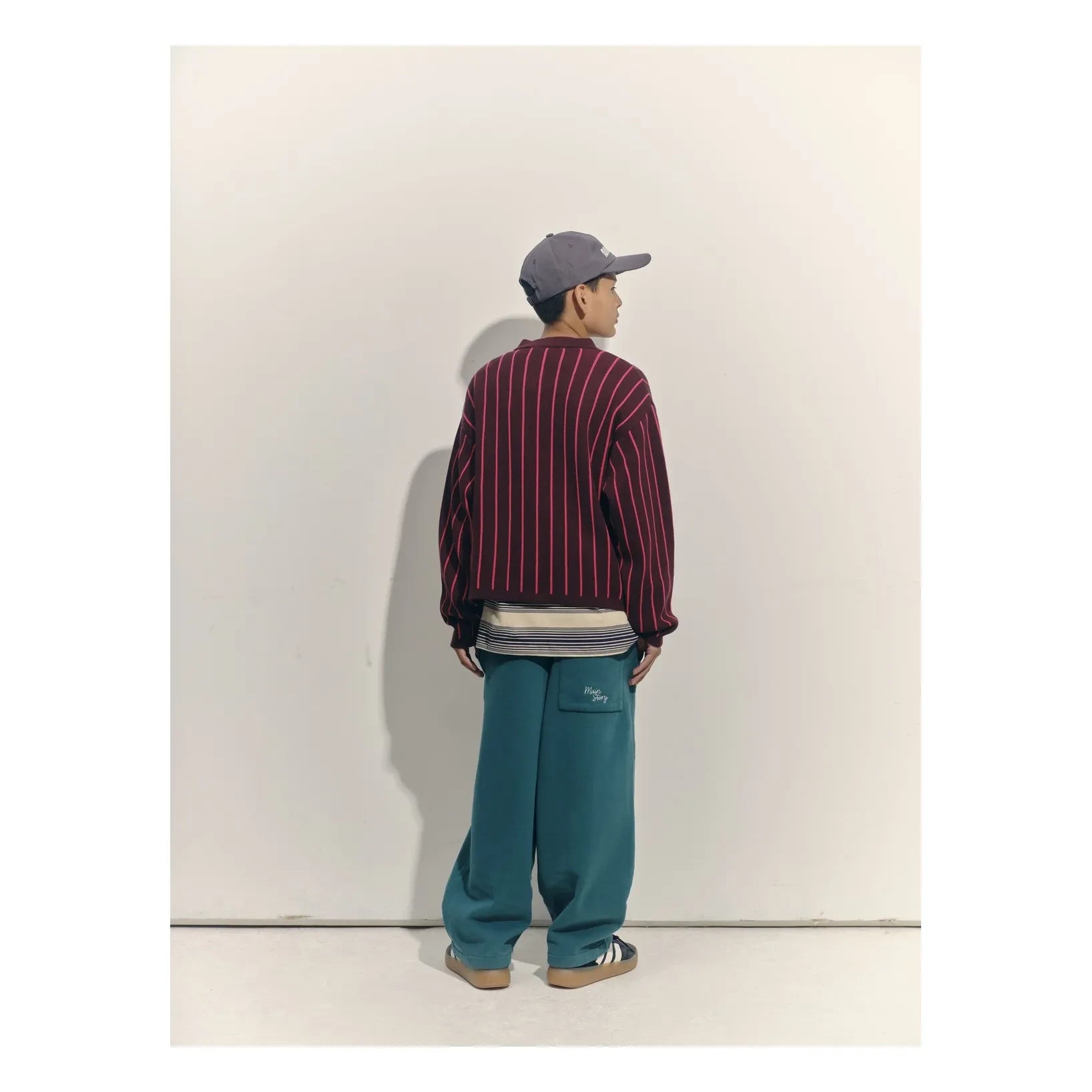 Main Story - Organik Pamuklu Çizgili V Yaka Sweatshirt | Bordo