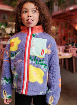 Hello Hossy - Floral Print Fleece Zipper Jacket | Purple
