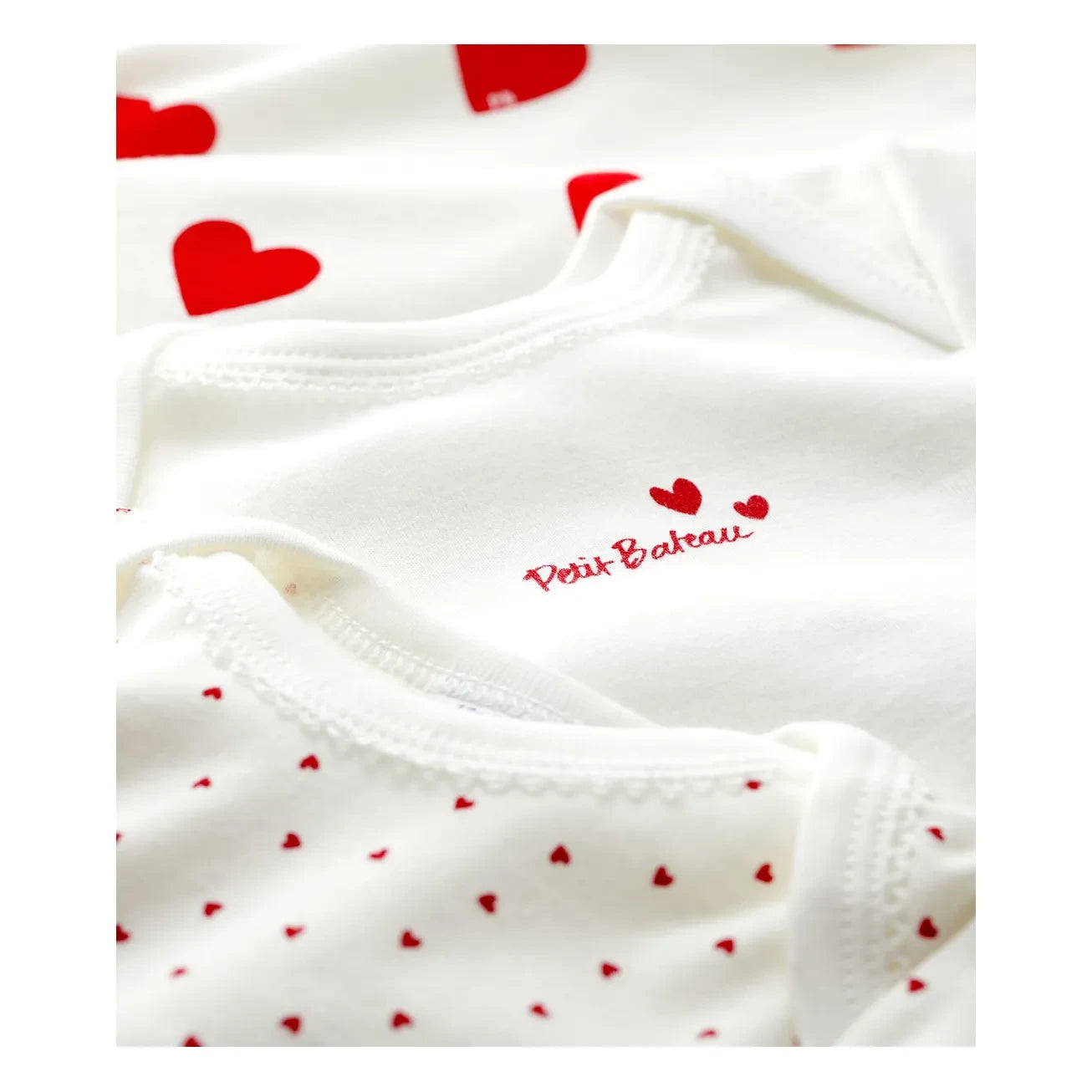 Petit Bateau - 3-Pack Organic Cotton Heart Rompers | White